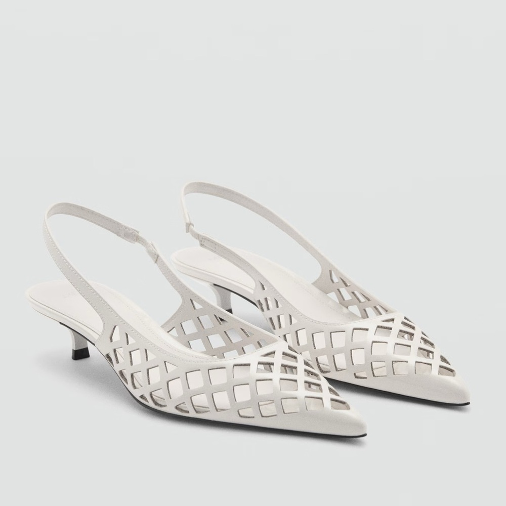 Mango White Die-Cut Slingback Kitten Heels